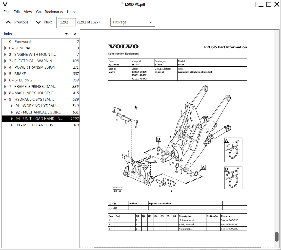 Volvo L50D Wheel Loader Parts Manual A++ Repair Manual Store